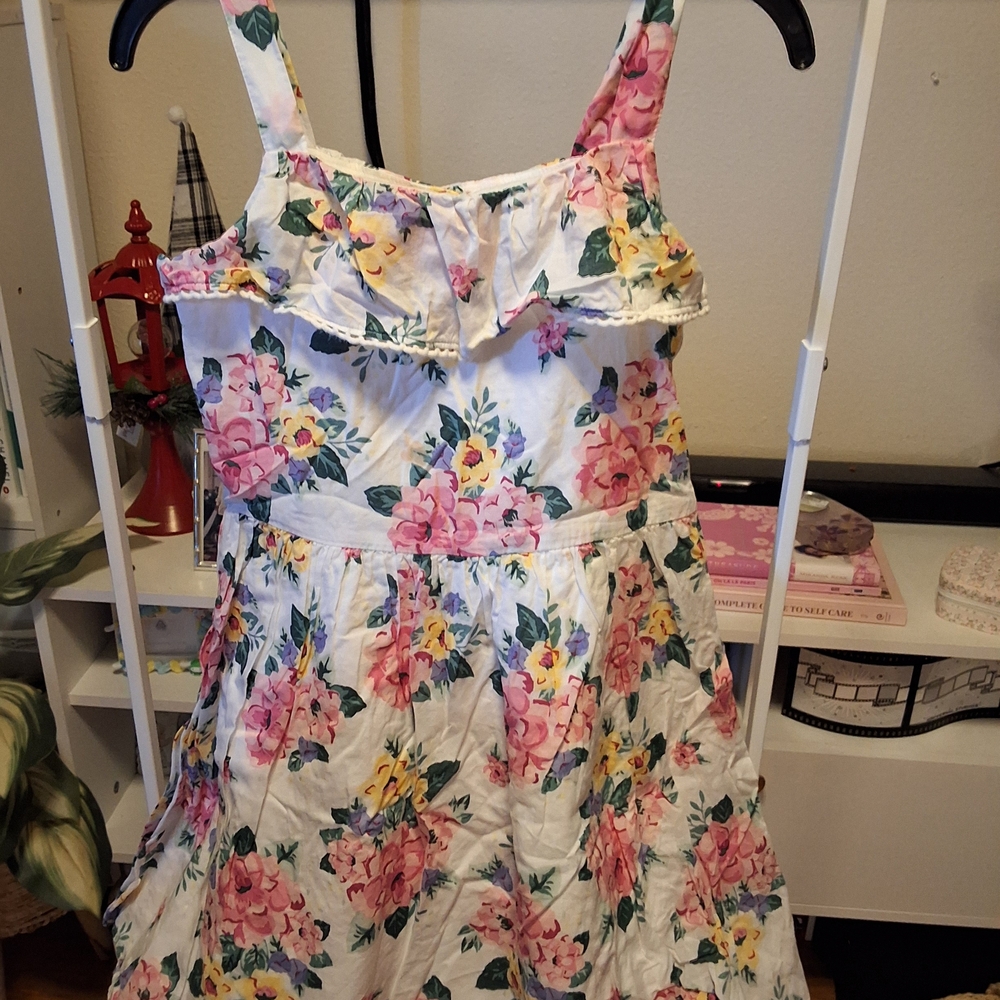 Janie and Jack White Floral Dress with Pink & Yellow Blooms